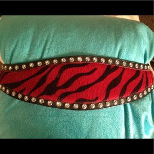 3D Red Zebra Rhinestone Western Waist Belt